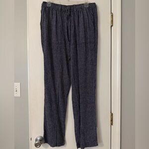 Time and Tru Women’s Dark Blue Stripped Straight Leg Linen Pants